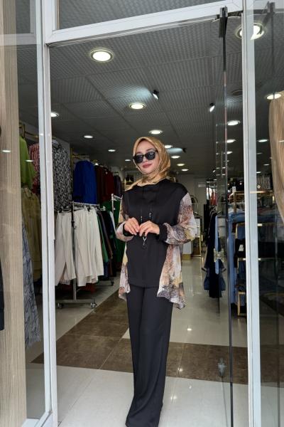 100304 DESENLİ ŞİFON İKİLİ TAKIM SAFRAN