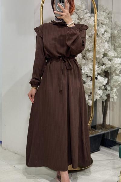 BNN1110 BÜRÜMCÜK Kumaş elbise Kahverengi