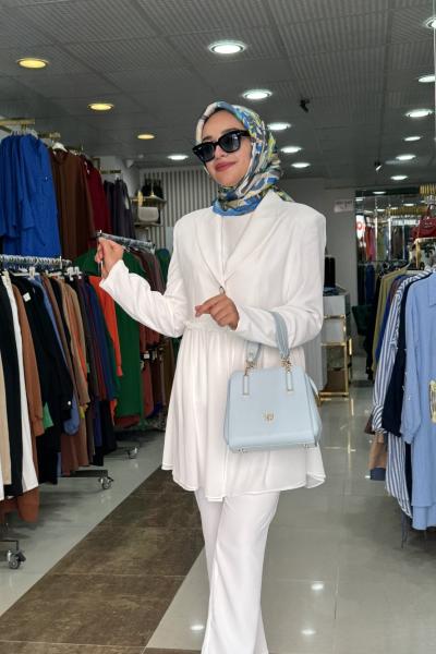 100330 ŞİFON BÜZGÜ DETAYLI İKİLİ TAKIM Ekru