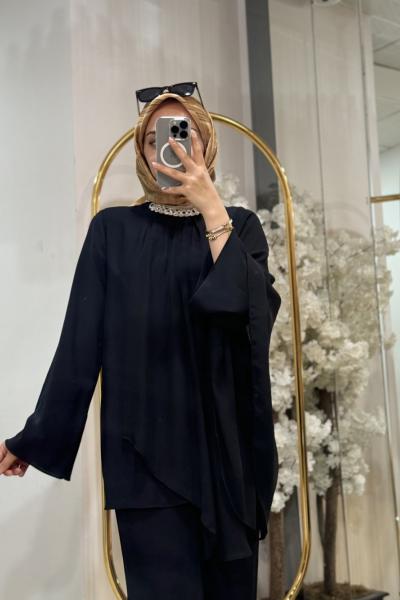 100068 İKİLİ TAKIM YAKASI ALLER TÜYLÜ Siyah