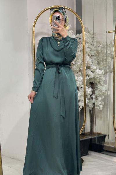 330204 SATEN ABİYE ELBİSE Zümrüt