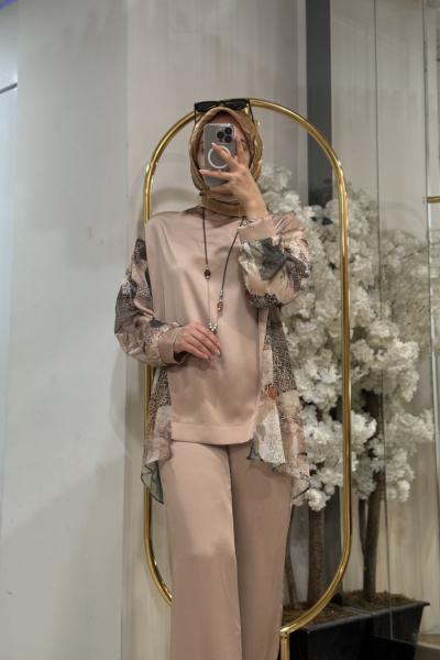 100304 DESENLİ ŞİFON İKİLİ TAKIM Haki