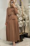 100176 CEPLERİ TAŞ DETAYLI ETEKLİ TAKIM Kahverengi