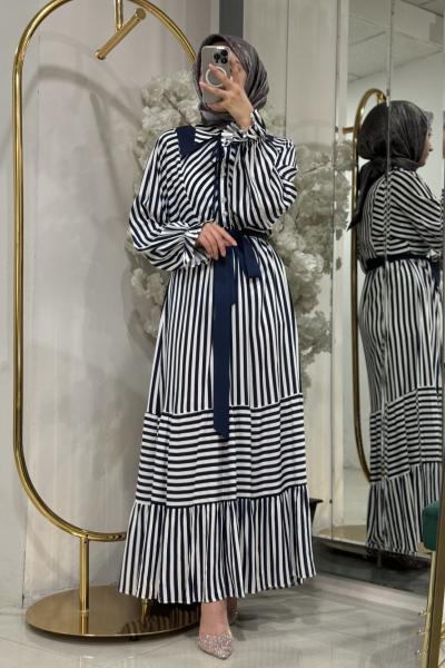 ÇİZGİLİ ELBİSE Lacivert