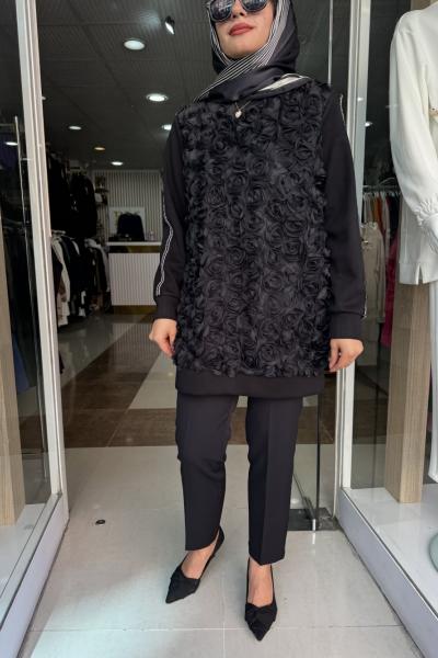selinada gül tunik Siyah