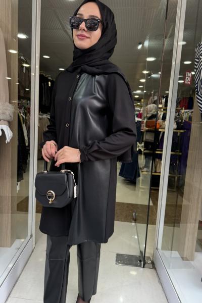 DERİ DETAYLI TUNİK ESSWAAP Siyah