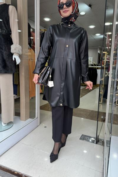 2424138 İÇİ NUBUK KAPLI DERİ CEKET ESSWAAP Siyah