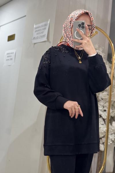 KURDELA DETAYLI KAPİTONE EGR Siyah