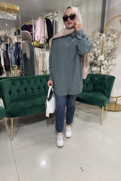 MODAL PEMBE TUNİK EKRU YEŞİL