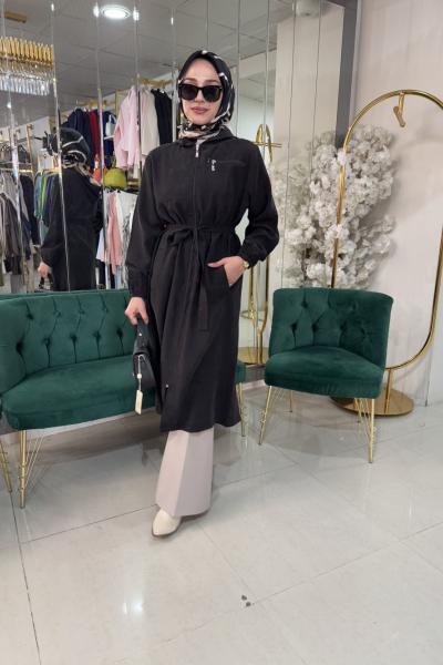 4314 KAPŞONLU TRENC Siyah