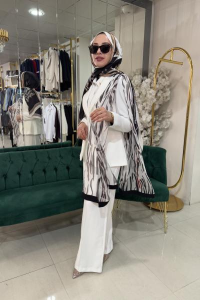 ŞAL DETAY BLAZER TAKIM Beyaz