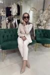 BEJ BLAZER KOLU CİZGİLİ TAKIM Bej