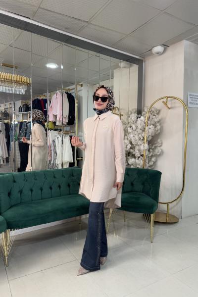 AHŞAP EL İŞLEMELİ TUNİK Taş Rengi