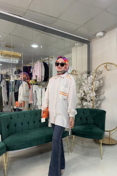 2143 KOTON TAŞLI TUNİK PUREVA Taş Rengi