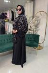 KOLLARI ŞİFON VE OMUZDAN AŞŞAĞI TAŞ İŞLEMELİ ABAYA Siyah