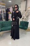 TAŞ BASKILI HAKİM YAKA ŞİFON ABAYA Siyah