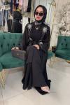 TAŞ BASKILI HAKİM YAKA ŞİFON ABAYA Siyah