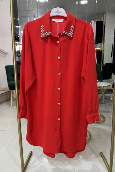 YAKASI TAŞLI GÖMLEK Nar