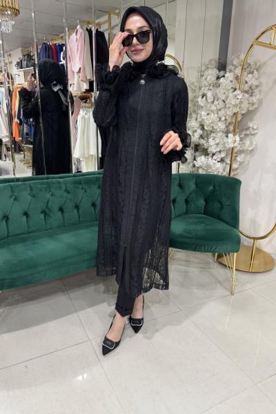 4153 Selinada SİYAH TÜL DESENLİ GİYÇIK Siyah