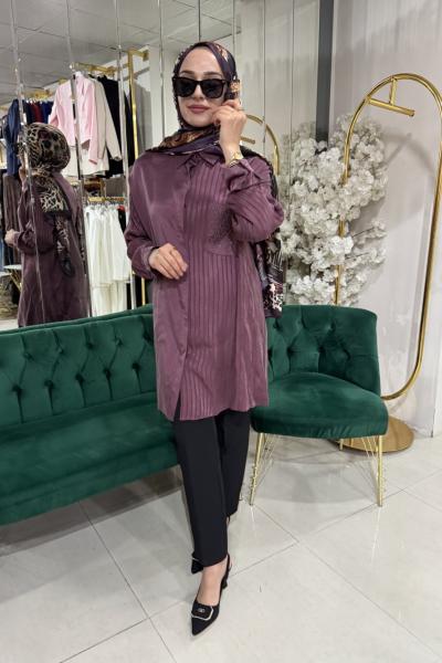 QUPRA ÇİZGİLİ TAŞ DETAYLI TUNİK Bordo