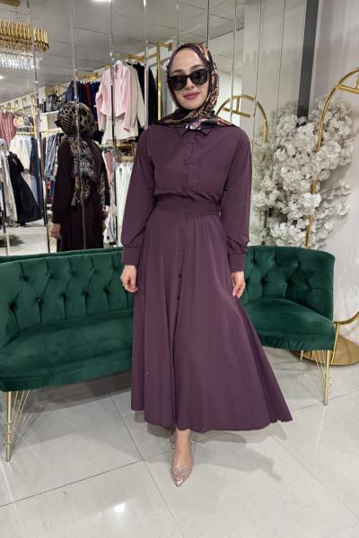 BELİ BÜZGÜLÜ CEP DETAYLI ELBİSE Bordo