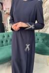 PAPATYA DETAYLI ABİYE ELBİSE Lacivert