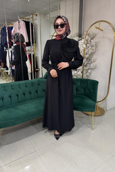 GÜL DETAY ELBİSE Siyah