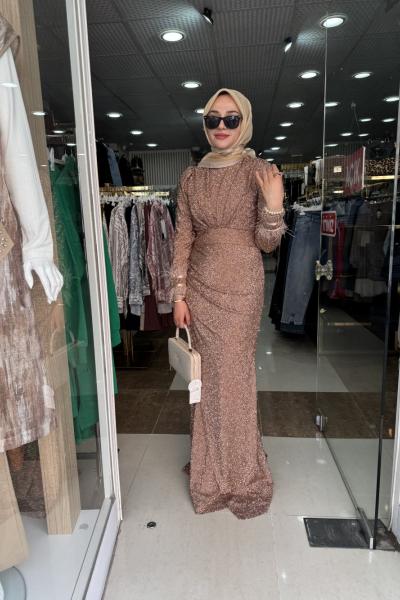 TANE ELBİSE PAYETLİ Tarçın