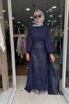 TANE ELBİSE BONCUK VE ŞİFON DETAYLI ELBİSE Lacivert