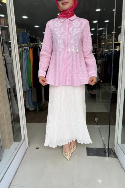 NAKIŞLI ÇİZGİLİ GÖMLEK Pembe