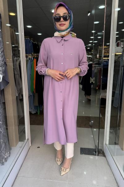 ÖNÜ DÜĞMELİ UZUN TUNİK Pembe
