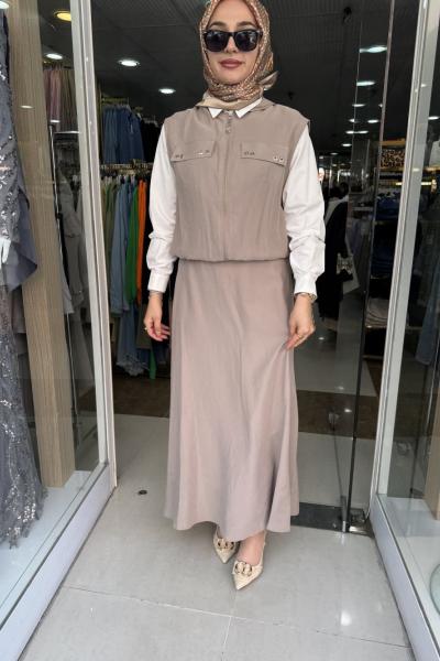 TENSEL KUMAŞ 3 LÜ ETEKLİ TAKIM Bej