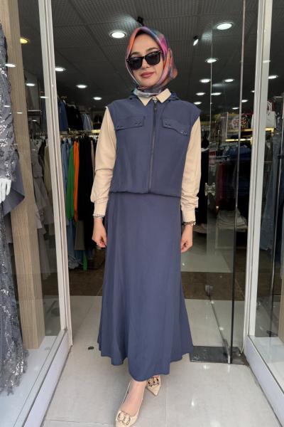 TENSEL KUMAŞ 3 LÜ ETEKLİ TAKIM Lacivert