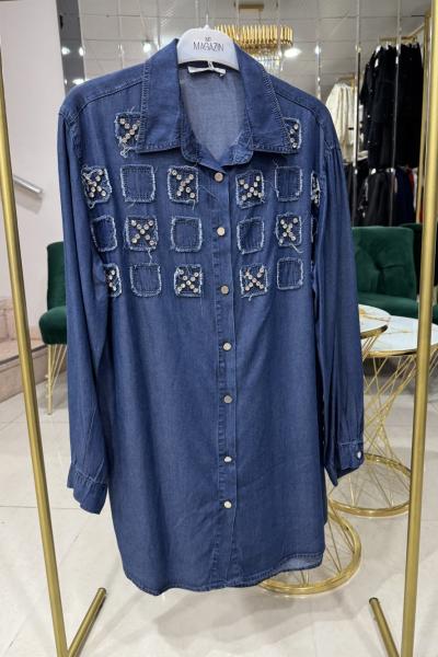 TAŞLI TENSEL TUNİK koyu Mavi