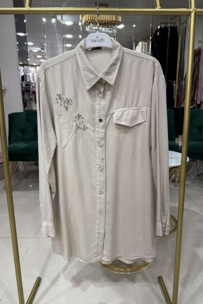 YAPRAK TAŞLI TENSEL TUNİK Bej