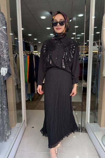 Şifon etek Siyah Beyaz