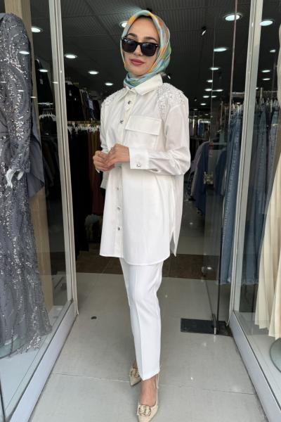 OMZU TAŞLI GÖMLEK Ekru