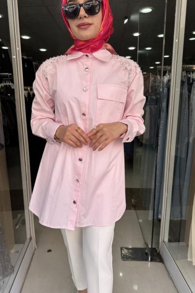 OMZU TAŞLI GÖMLEK Pembe