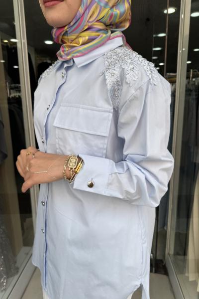 OMZU TAŞLI GÖMLEK Mavi