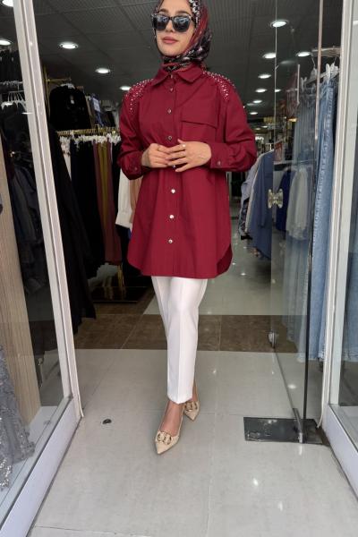 OMZU TAŞLI GÖMLEK Bordo