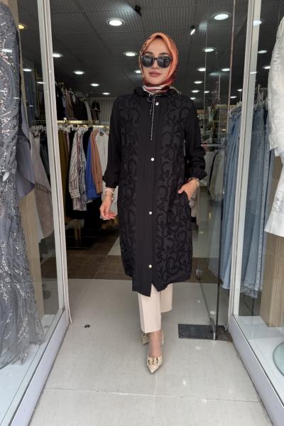 ÖNÜ DANTELLİ KAP Siyah