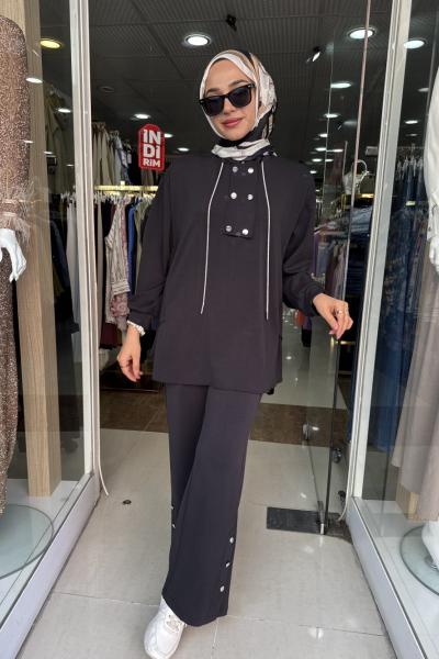 DÜĞME DETAYLI OYSHO TAKIM Siyah