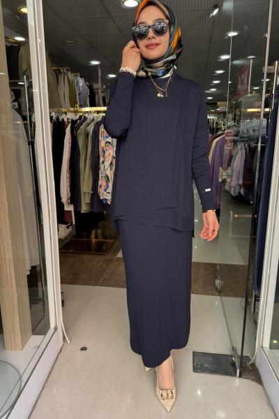 ELEGAN MERSERİZE  ETEKLİ TAKIM Lacivert