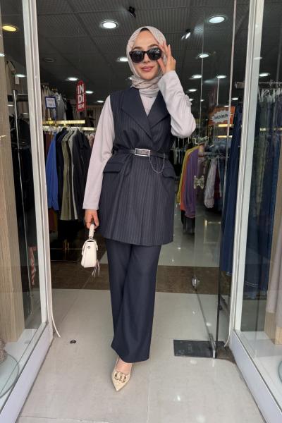 LİDYA 3 LÜ YELEKLİ TAKIM Lacivert