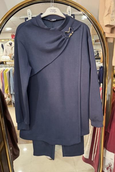 YAKA DETAYLI OYSHO TAKIM Petrol Mavisi