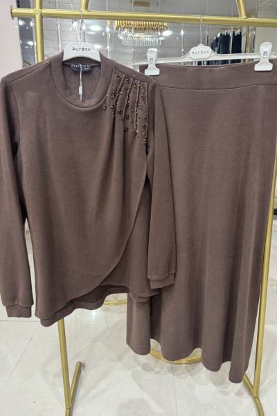 MODAL ŞARDONLU ETEKLİ TAKIM Kahverengi