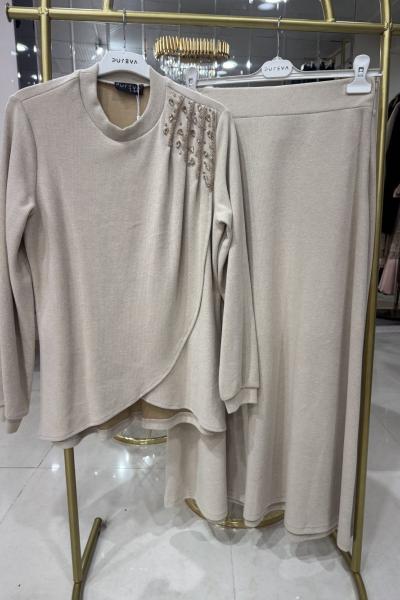 MODAL ŞARDONLU ETEKLİ TAKIM Bej