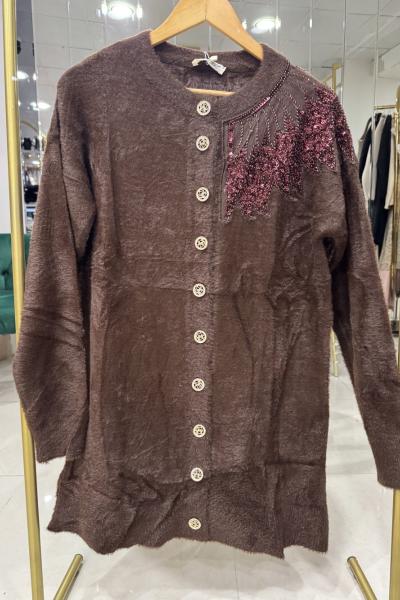 OMZU TAŞLI ANGORA HIRKA Kahverengi