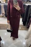 KRAŞ DETAYLI ELBİSE  Bordo