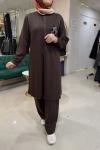 TAŞ İŞLEMELİ BÜYÜK BEDEN PANTOLONLU TAKIM Kahverengi